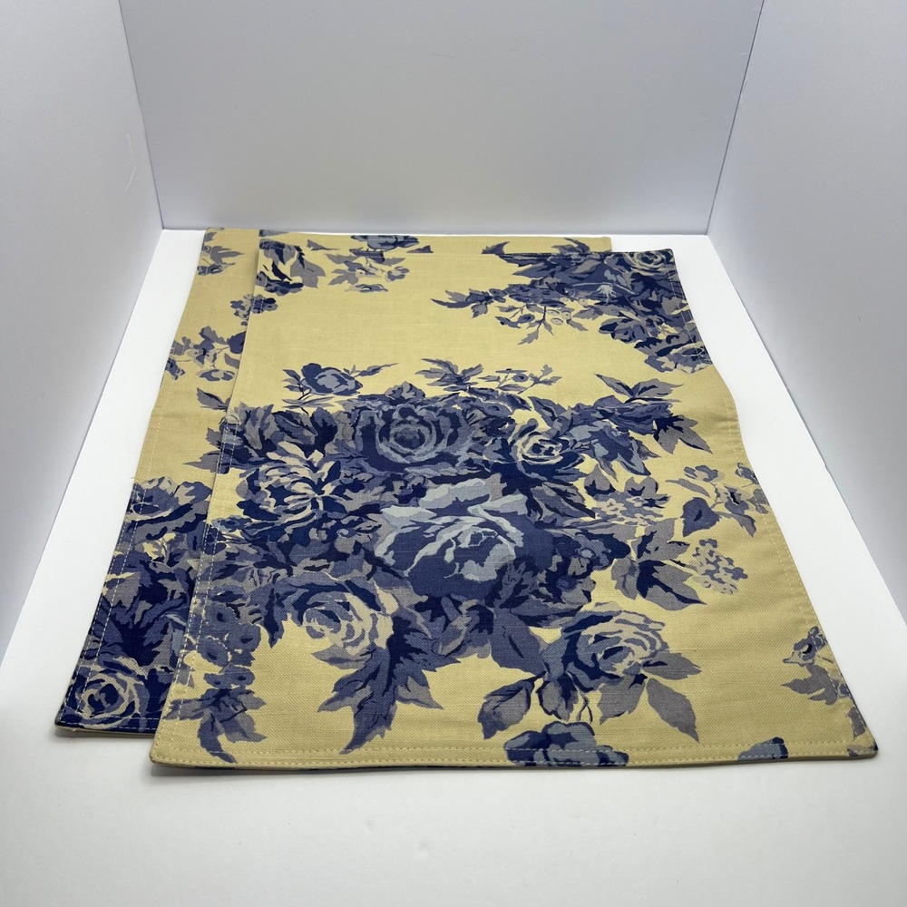 Williams Sonoma Toile Placemats Set 2 Cotton Blue Cream Floral Botanical Cottage